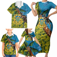 Tuvalu and Australia Together Family Matching Short Sleeve Bodycon Dress and Hawaiian Shirt Tapa Pattern and Aboriginal mix Culture LT03 - Polynesian Pride