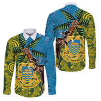 Tuvalu and Australia Together Family Matching Summer Maxi Dress and Hawaiian Shirt Tapa Pattern and Aboriginal mix Culture LT03 Dad's Shirt - Long Sleeve Multicolor - Polynesian Pride