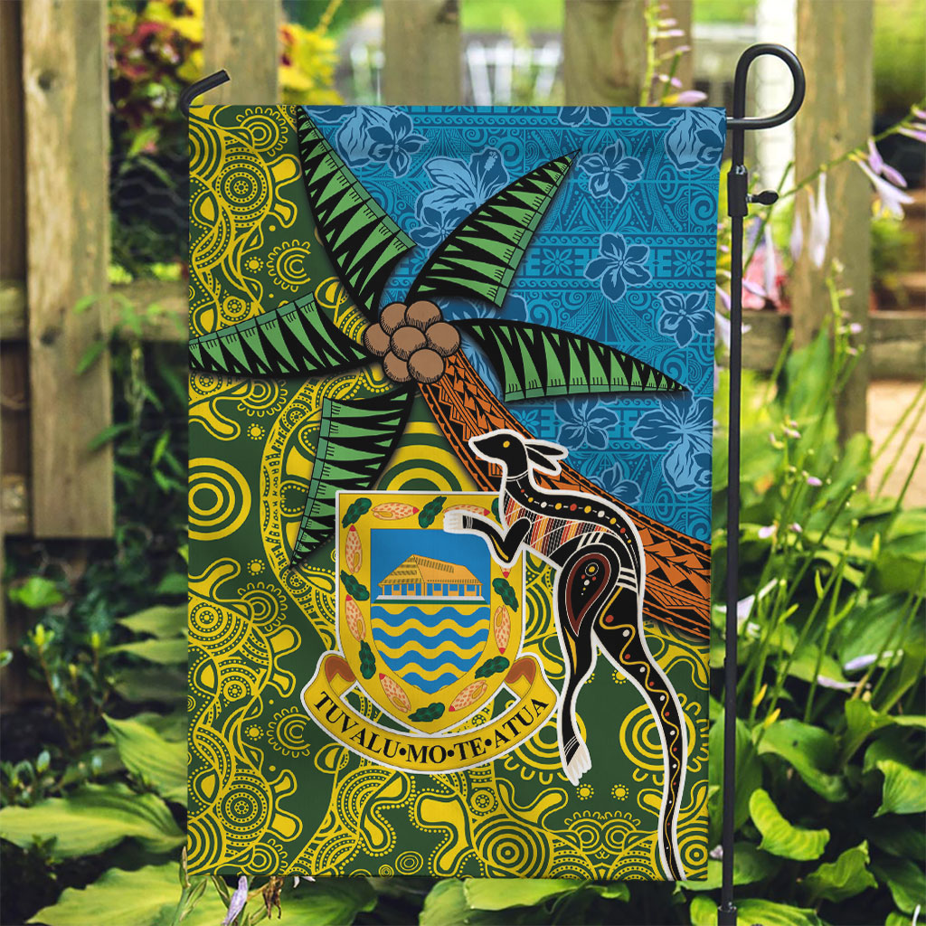 Tuvalu and Australia Together Garden Flag Tapa Pattern and Aboriginal mix Culture LT03 Garden Flag Multicolor - Polynesian Pride