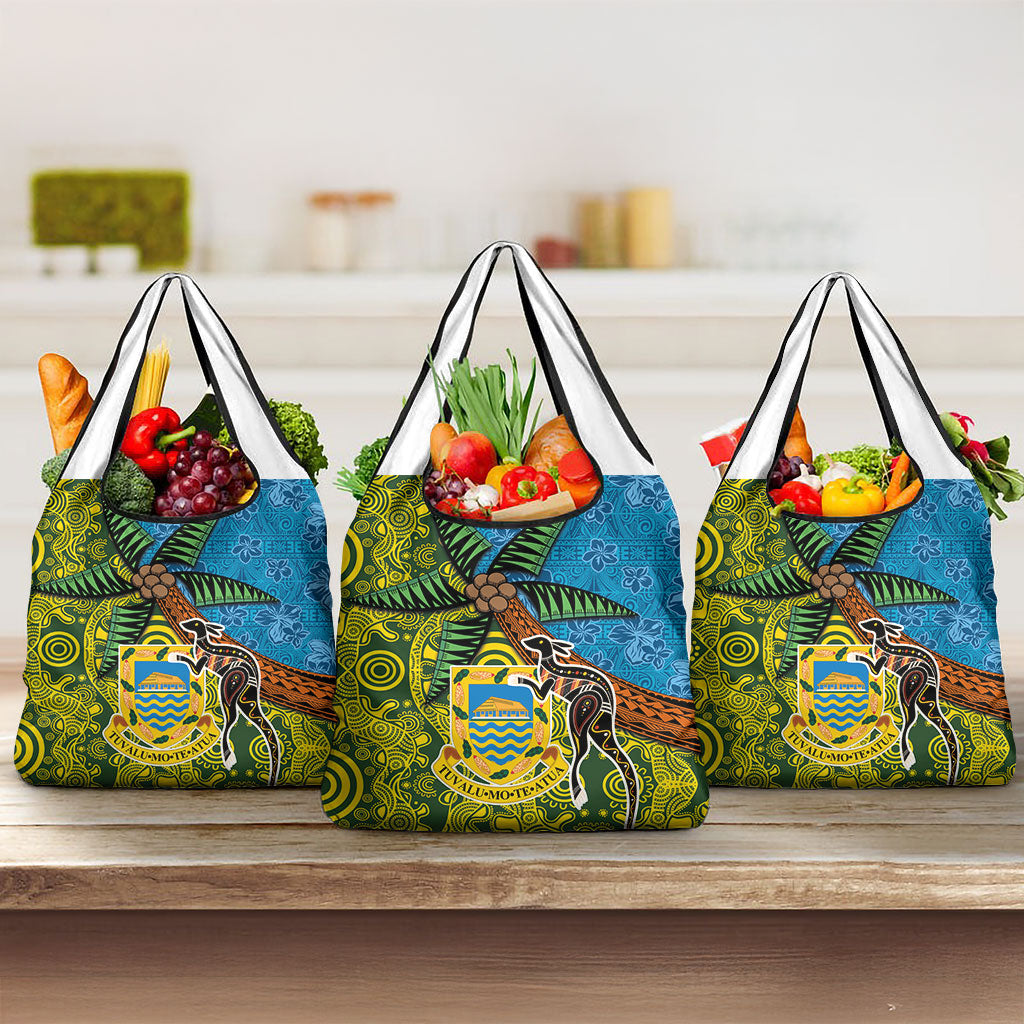 Tuvalu and Australia Together Grocery Bag Tapa Pattern and Aboriginal mix Culture LT03 3-pack One Size Multicolor - Polynesian Pride
