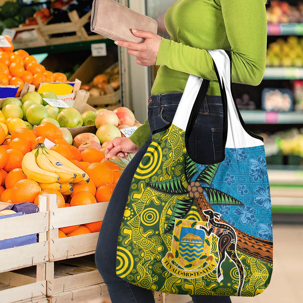 Tuvalu and Australia Together Grocery Bag Tapa Pattern and Aboriginal mix Culture LT03 - Polynesian Pride