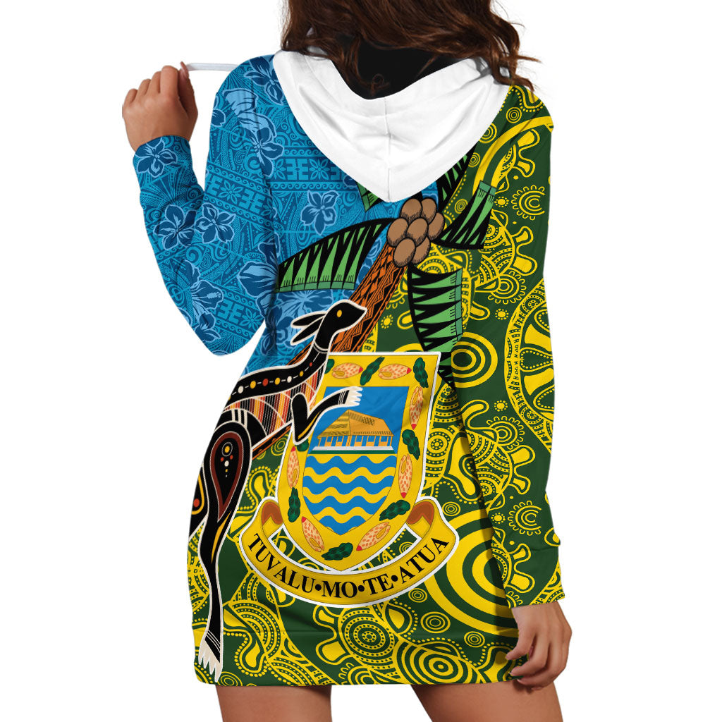 Tuvalu and Australia Together Hoodie Dress Tapa Pattern and Aboriginal mix Culture LT03 - Polynesian Pride