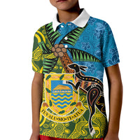 Tuvalu and Australia Together Kid Polo Shirt Tapa Pattern and Aboriginal mix Culture LT03 Kid Multicolor - Polynesian Pride