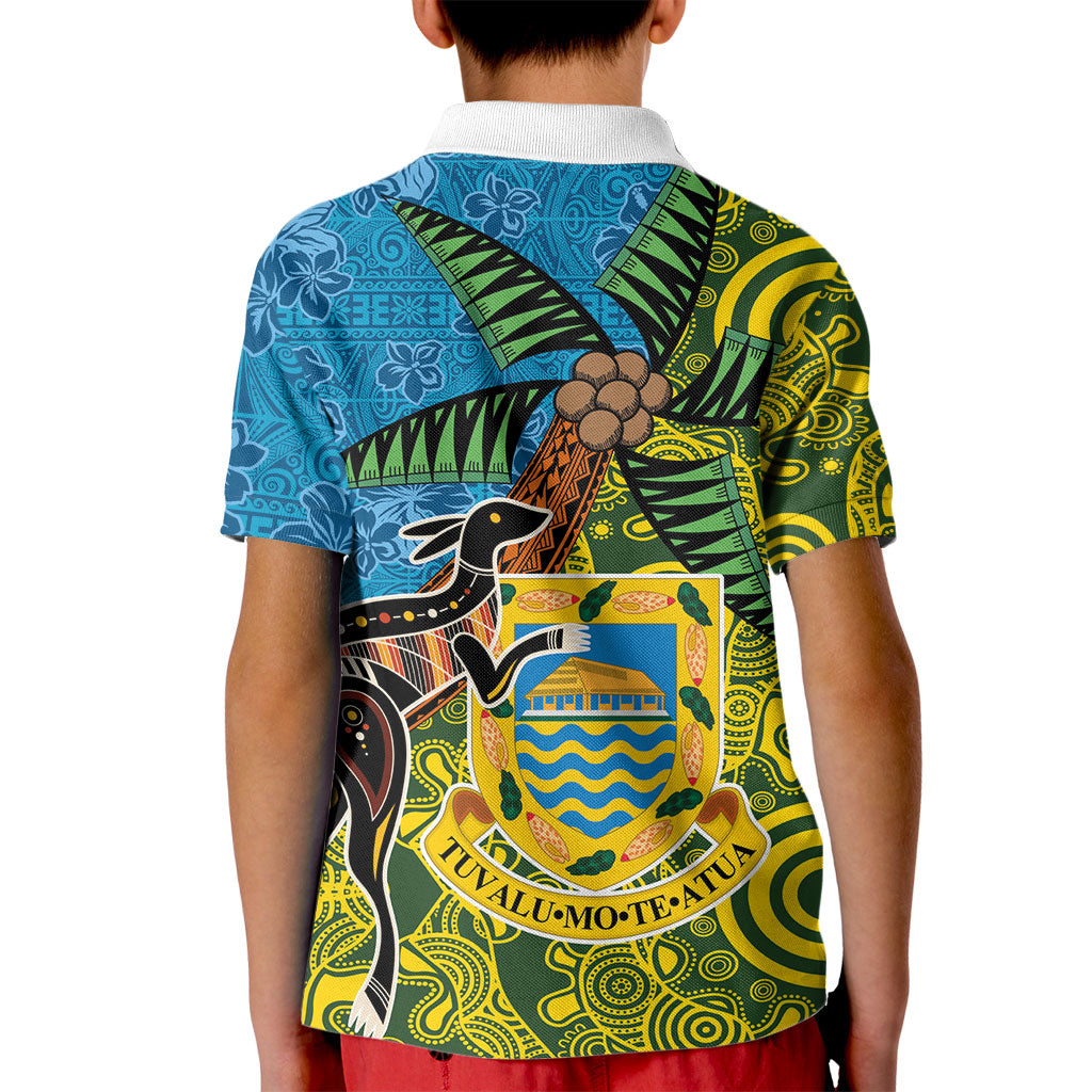Tuvalu and Australia Together Kid Polo Shirt Tapa Pattern and Aboriginal mix Culture LT03 - Polynesian Pride