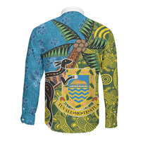 Tuvalu and Australia Together Long Sleeve Button Shirt Tapa Pattern and Aboriginal mix Culture LT03 - Polynesian Pride