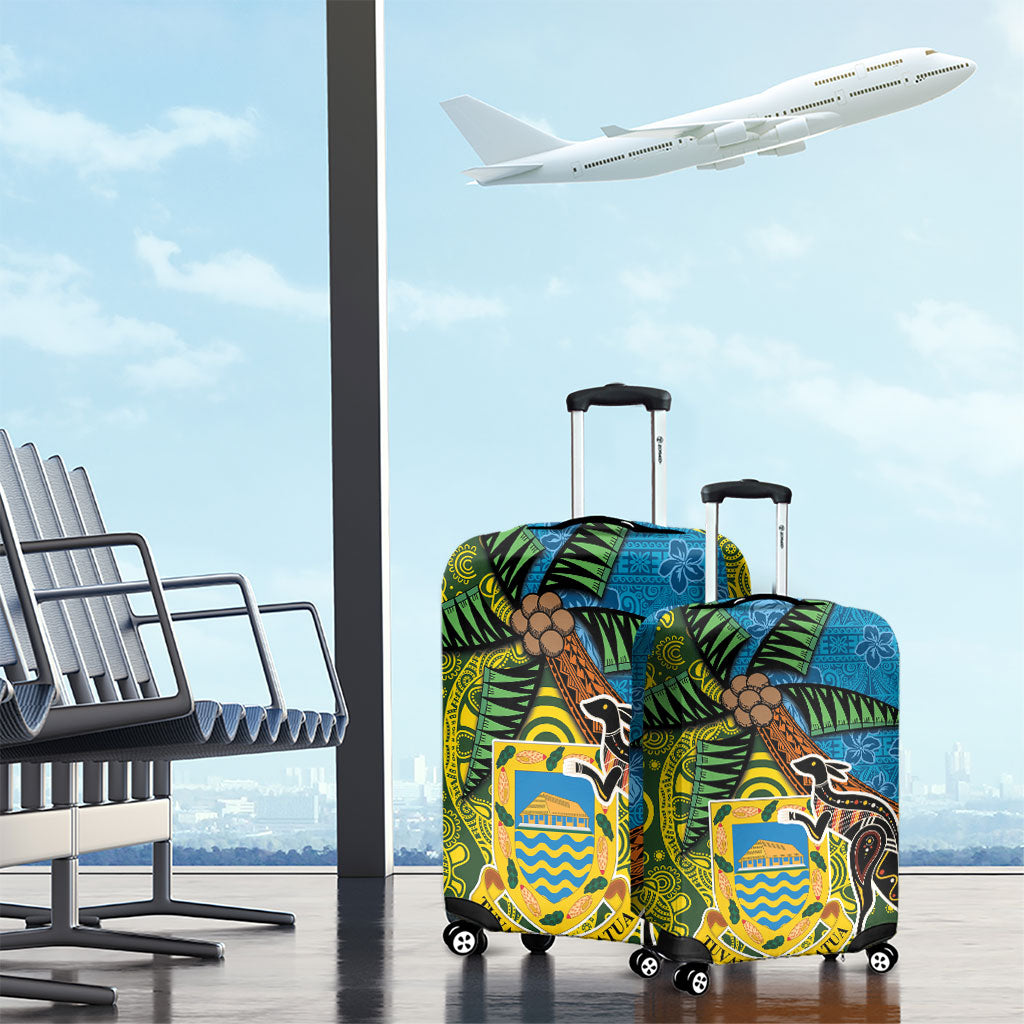 Tuvalu and Australia Together Luggage Cover Tapa Pattern and Aboriginal mix Culture LT03 - Polynesian Pride