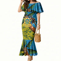 Tuvalu and Australia Together Mermaid Dress Tapa Pattern and Aboriginal mix Culture LT03 Women Multicolor - Polynesian Pride
