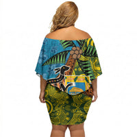 Tuvalu and Australia Together Off Shoulder Short Dress Tapa Pattern and Aboriginal mix Culture LT03 - Polynesian Pride