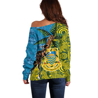Tuvalu and Australia Together Off Shoulder Sweater Tapa Pattern and Aboriginal mix Culture LT03 - Polynesian Pride