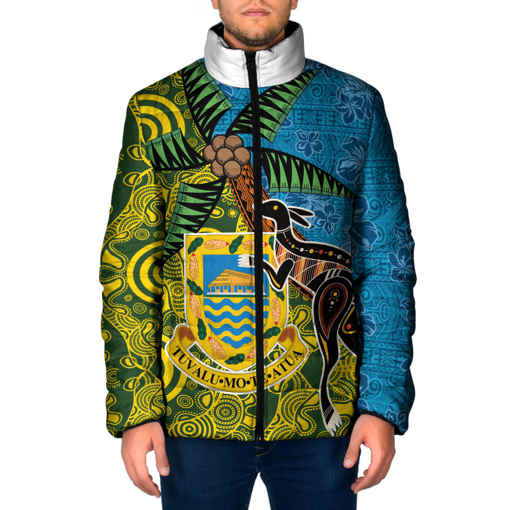 Tuvalu and Australia Together Padded Jacket Tapa Pattern and Aboriginal mix Culture LT03 Men Multicolor - Polynesian Pride
