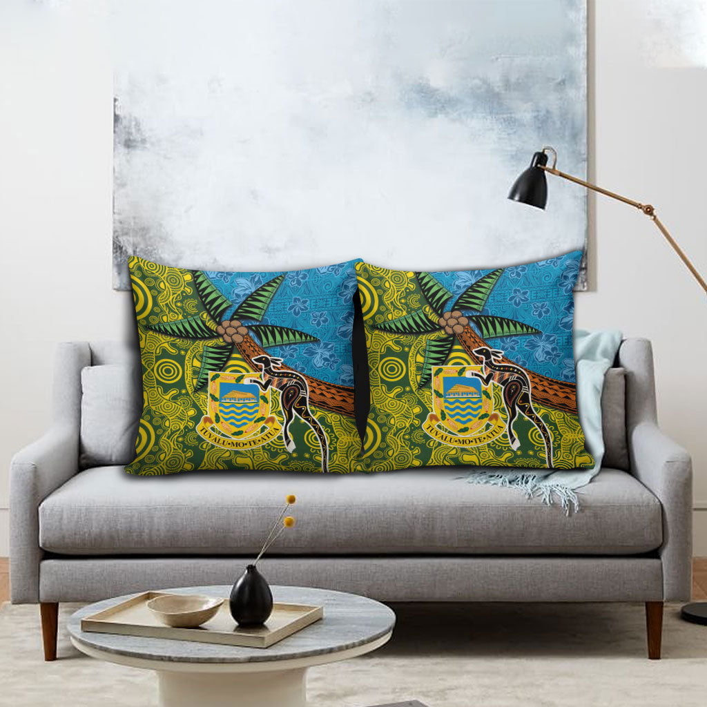 Tuvalu and Australia Together Pillow Cover Tapa Pattern and Aboriginal mix Culture LT03 - Polynesian Pride