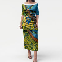 Tuvalu and Australia Together Puletasi Tapa Pattern and Aboriginal mix Culture LT03 Long Dress Multicolor - Polynesian Pride