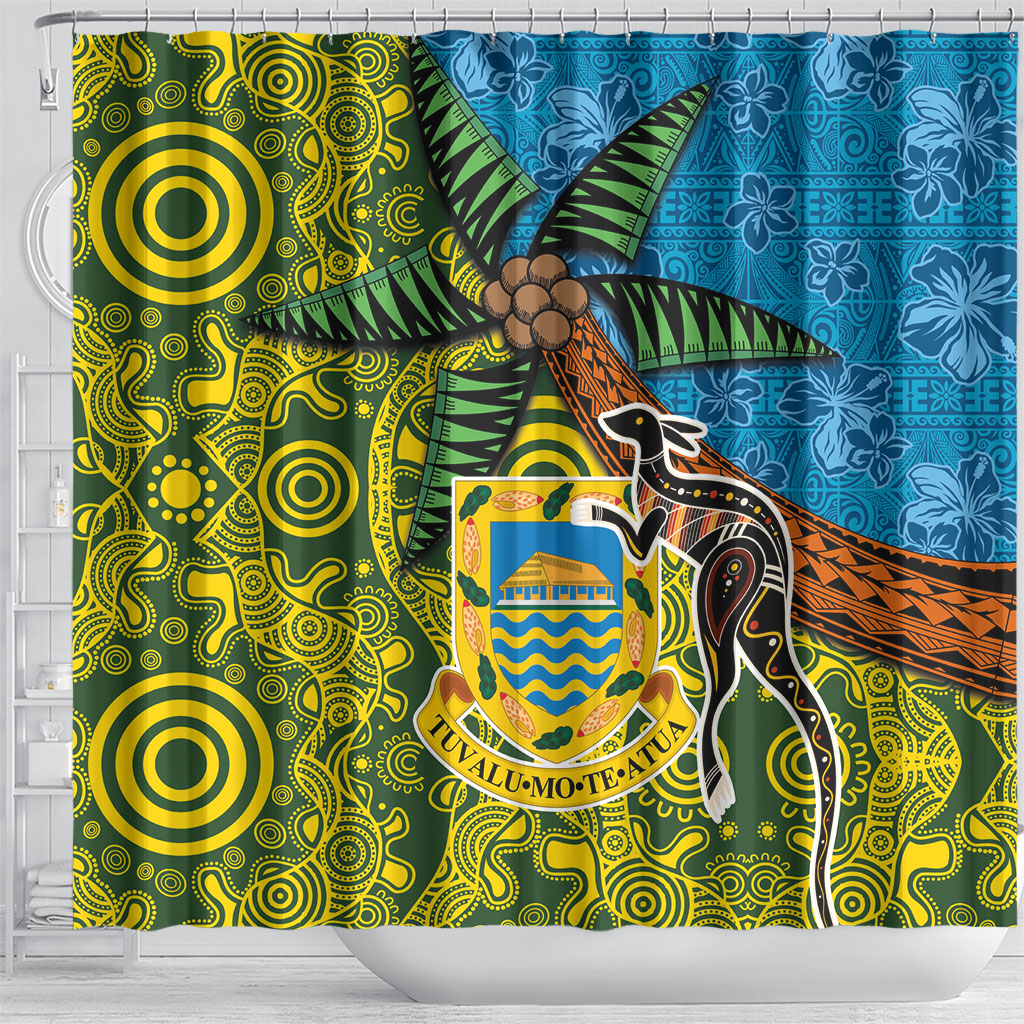 Tuvalu and Australia Together Shower Curtain Tapa Pattern and Aboriginal mix Culture LT03 - Polynesian Pride