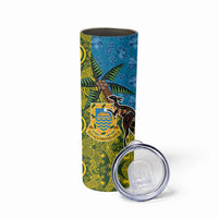 Tuvalu and Australia Together Skinny Tumbler Tapa Pattern and Aboriginal mix Culture LT03 - Polynesian Pride