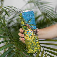 Tuvalu and Australia Together Skinny Tumbler Tapa Pattern and Aboriginal mix Culture LT03 - Polynesian Pride