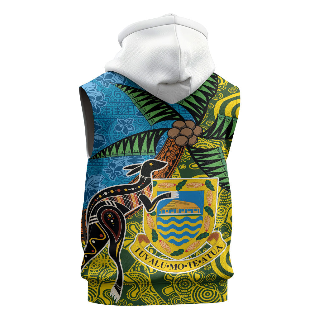 Tuvalu and Australia Together Sleeveless Hoodie Tapa Pattern and Aboriginal mix Culture LT03 - Polynesian Pride
