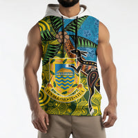 Tuvalu and Australia Together Sleeveless Hoodie Tapa Pattern and Aboriginal mix Culture LT03 - Polynesian Pride