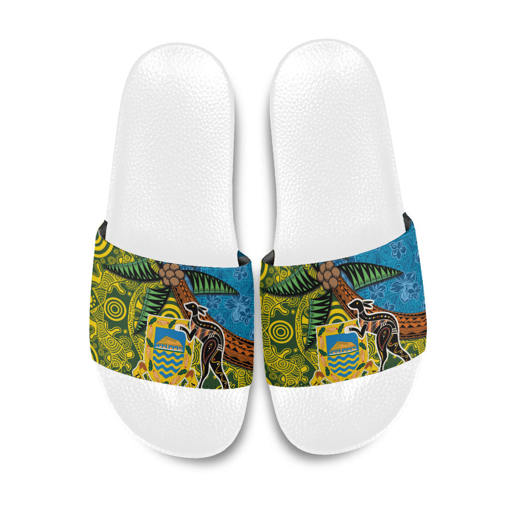 Tuvalu and Australia Together Slide Sandals Tapa Pattern and Aboriginal mix Culture LT03 Multicolor - Polynesian Pride