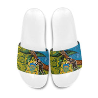 Tuvalu and Australia Together Slide Sandals Tapa Pattern and Aboriginal mix Culture LT03 Multicolor - Polynesian Pride