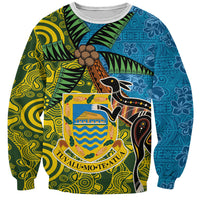 Tuvalu and Australia Together Sweatshirt Tapa Pattern and Aboriginal mix Culture LT03 Unisex Multicolor - Polynesian Pride