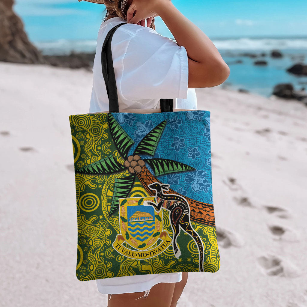Tuvalu and Australia Together Tote Bag Tapa Pattern and Aboriginal mix Culture LT03 - Polynesian Pride