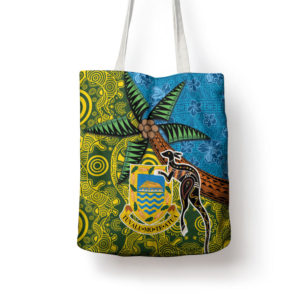 Tuvalu and Australia Together Tote Bag Tapa Pattern and Aboriginal mix Culture LT03 - Polynesian Pride