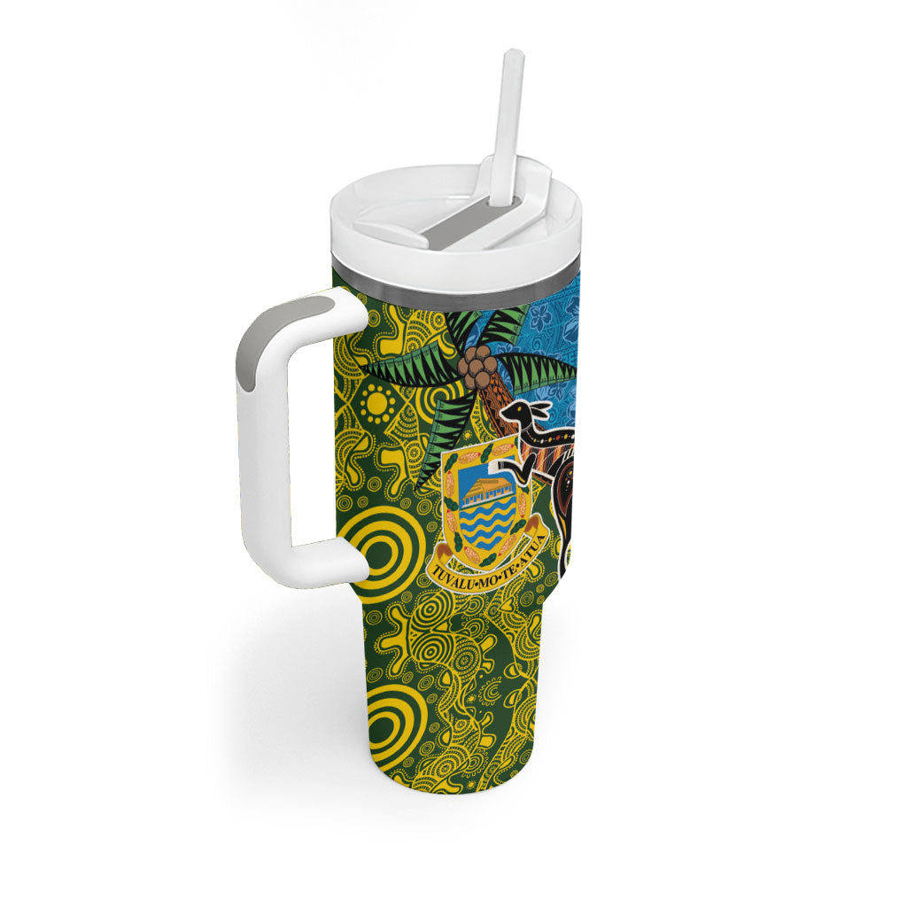 Tuvalu and Australia Together Tumbler With Handle Tapa Pattern and Aboriginal mix Culture LT03 - Polynesian Pride