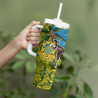 Tuvalu and Australia Together Tumbler With Handle Tapa Pattern and Aboriginal mix Culture LT03 - Polynesian Pride