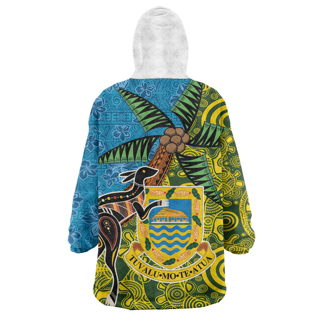 Tuvalu and Australia Together Wearable Blanket Hoodie Tapa Pattern and Aboriginal mix Culture LT03 - Polynesian Pride