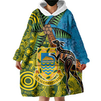 Tuvalu and Australia Together Wearable Blanket Hoodie Tapa Pattern and Aboriginal mix Culture LT03 - Polynesian Pride