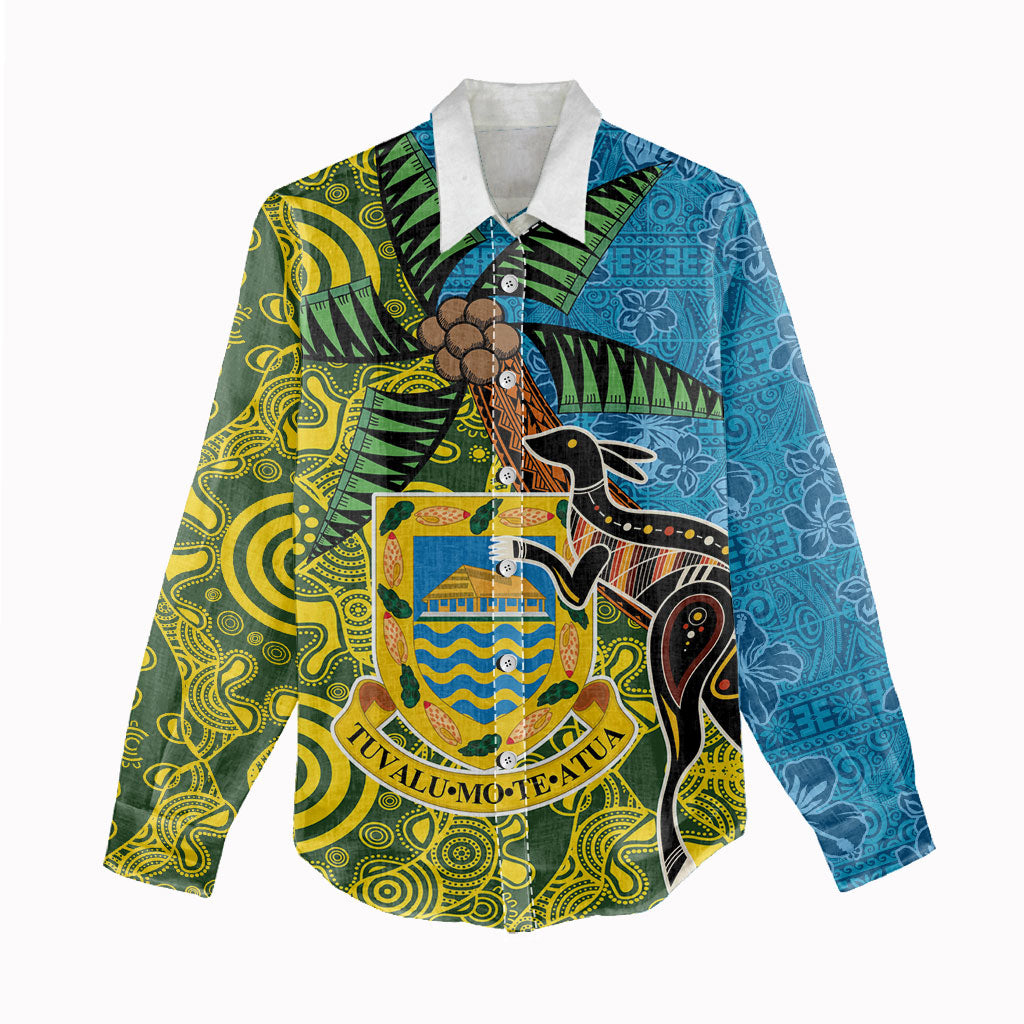 Tuvalu and Australia Together Women Casual Shirt Tapa Pattern and Aboriginal mix Culture LT03 - Polynesian Pride
