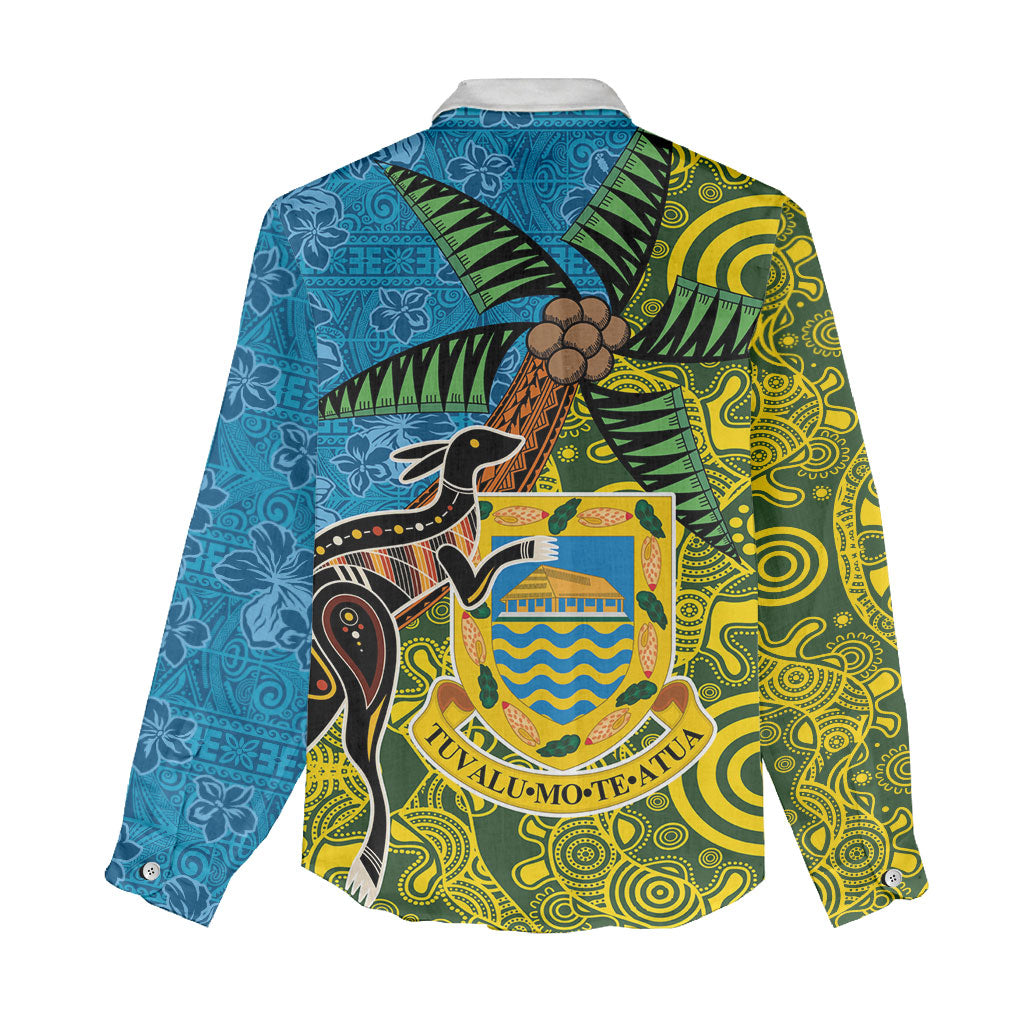 Tuvalu and Australia Together Women Casual Shirt Tapa Pattern and Aboriginal mix Culture LT03 - Polynesian Pride