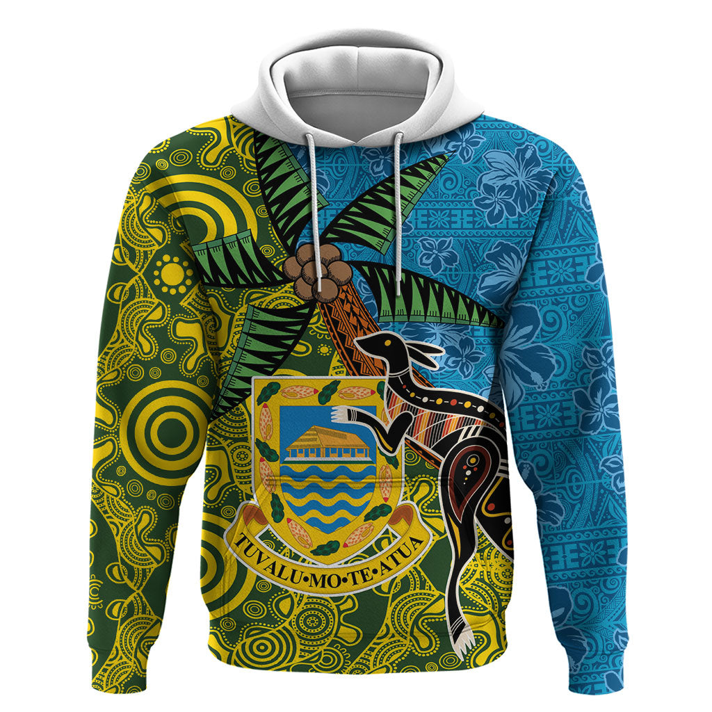 Tuvalu and Australia Together Zip Hoodie Tapa Pattern and Aboriginal mix Culture LT03 Pullover Hoodie Multicolor - Polynesian Pride