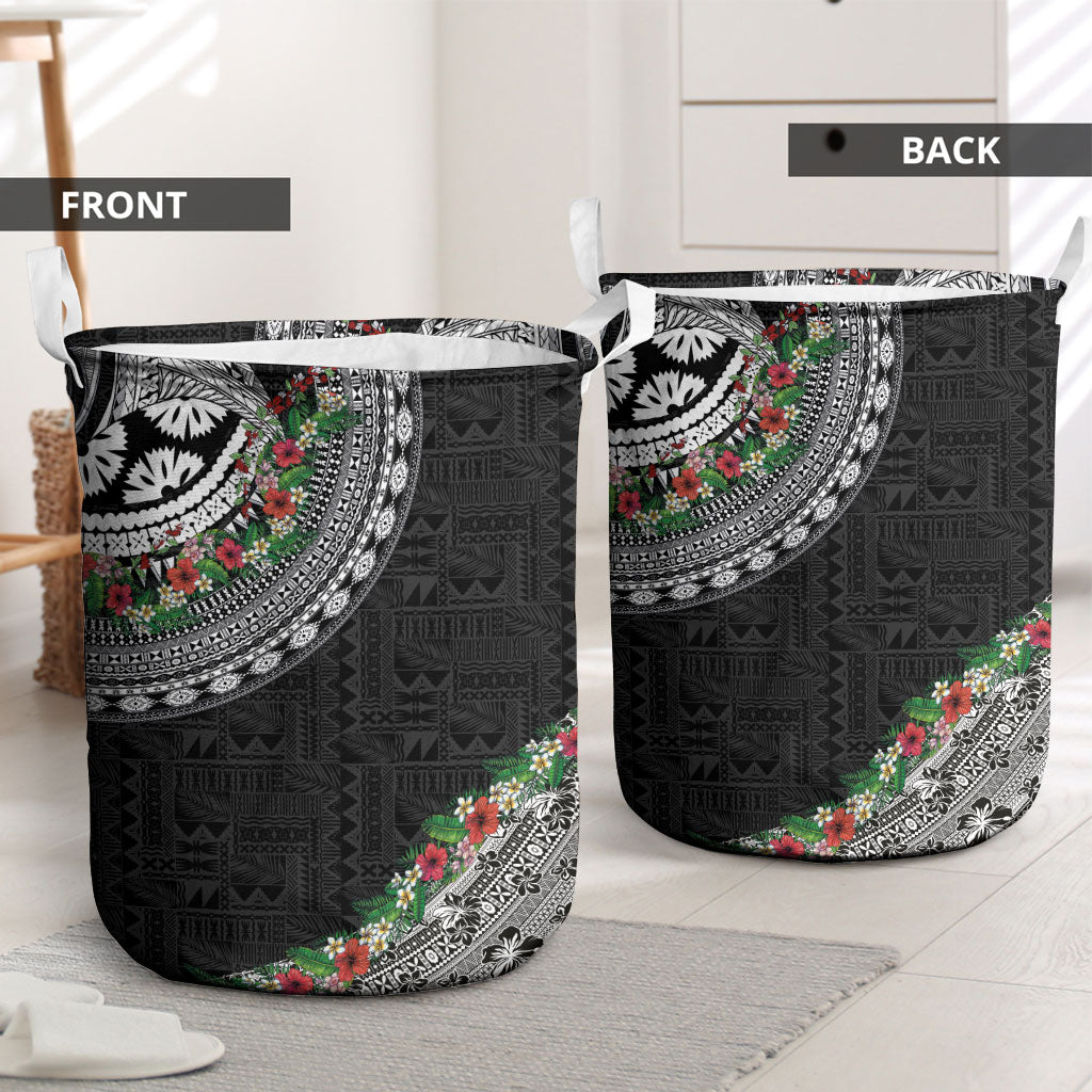 Fiji Hibiscus Laundry Basket Tapa Masi Motifs with Tropical Plants LT03 - Polynesian Pride