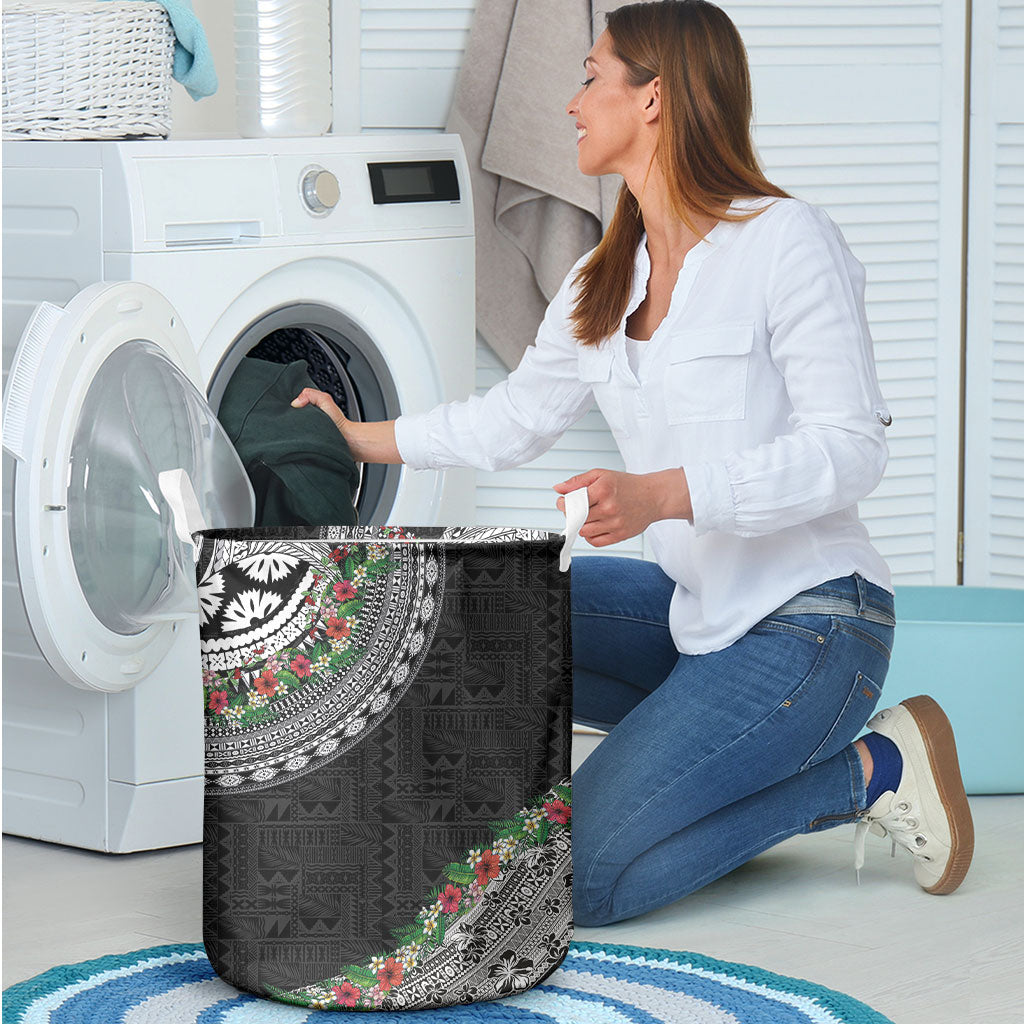 Fiji Hibiscus Laundry Basket Tapa Masi Motifs with Tropical Plants LT03 - Polynesian Pride