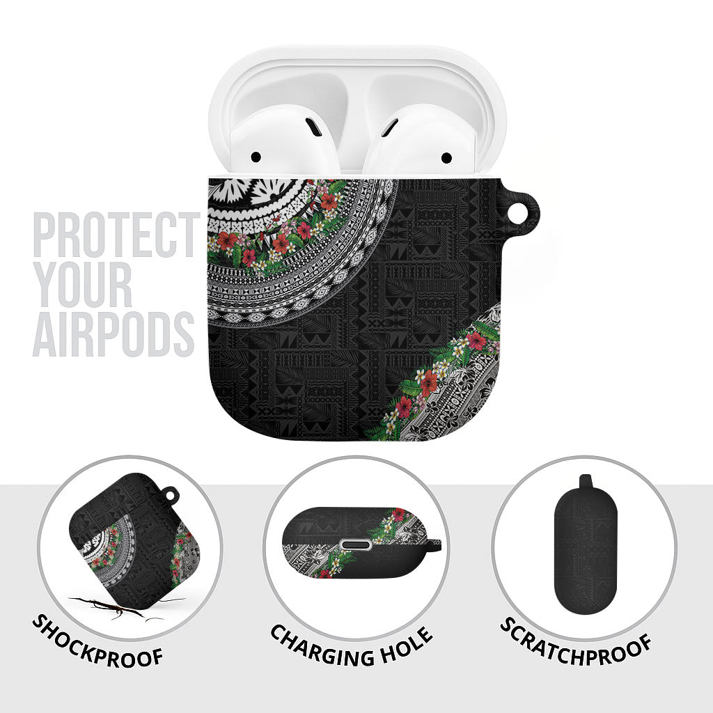 Fiji Hibiscus AirPods Case Tapa Masi Motifs with Tropical Plants LT03 - Polynesian Pride