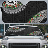 Fiji Hibiscus Auto Sun Shade Tapa Masi Motifs with Tropical Plants LT03 Black - Polynesian Pride