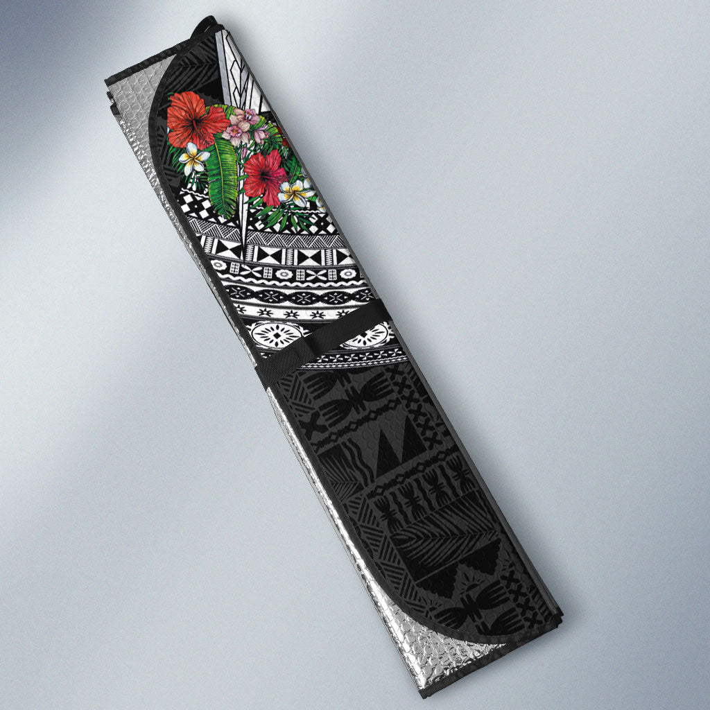 Fiji Hibiscus Auto Sun Shade Tapa Masi Motifs with Tropical Plants LT03 - Polynesian Pride
