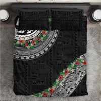 Fiji Hibiscus Bedding Set Tapa Masi Motifs with Tropical Plants LT03 Black - Polynesian Pride