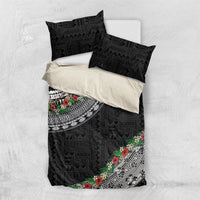 Fiji Hibiscus Bedding Set Tapa Masi Motifs with Tropical Plants LT03 US Twin 172cm x 218cm Black - Polynesian Pride