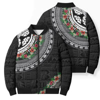 Fiji Hibiscus Bomber Puffer Jacket Tapa Masi Motifs with Tropical Plants LT03 - Polynesian Pride