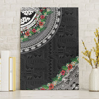 Fiji Hibiscus Canvas Wall Art Tapa Masi Motifs with Tropical Plants LT03 Without Frame Black - Polynesian Pride