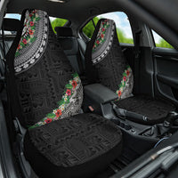 Fiji Hibiscus Car Seat Cover Tapa Masi Motifs with Tropical Plants LT03 One Size Black - Polynesian Pride