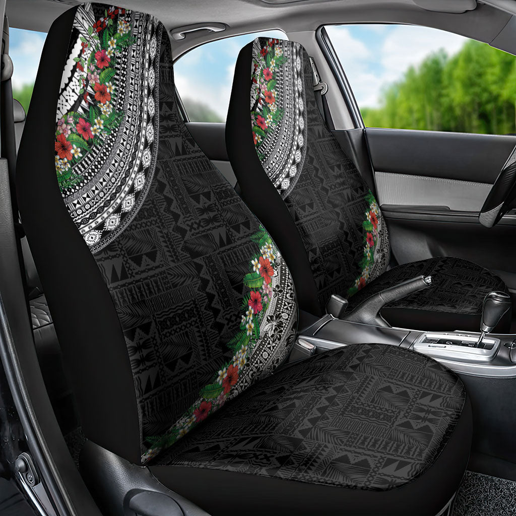Fiji Hibiscus Car Seat Cover Tapa Masi Motifs with Tropical Plants LT03 - Polynesian Pride