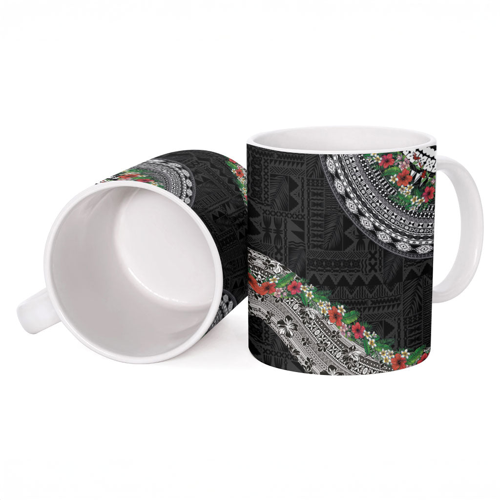 Fiji Hibiscus Ceramic Mug Tapa Masi Motifs with Tropical Plants LT03 - Polynesian Pride