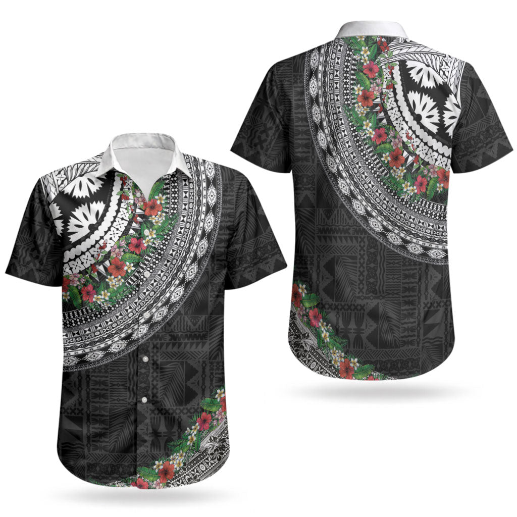 Fiji Hibiscus Couples Matching Mermaid Dress and Hawaiian Shirt Tapa Masi Motifs with Tropical Plants LT03 - Polynesian Pride