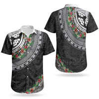 Fiji Hibiscus Couples Matching Puletasi and Hawaiian Shirt Tapa Masi Motifs with Tropical Plants LT03 - Polynesian Pride