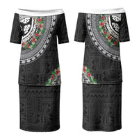Fiji Hibiscus Couples Matching Puletasi and Hawaiian Shirt Tapa Masi Motifs with Tropical Plants LT03 - Polynesian Pride