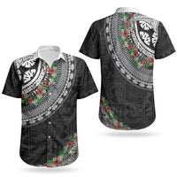 Fiji Hibiscus Couples Matching Short Sleeve Bodycon Dress and Hawaiian Shirt Tapa Masi Motifs with Tropical Plants LT03 - Polynesian Pride