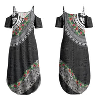 Fiji Hibiscus Couples Matching Summer Maxi Dress and Hawaiian Shirt Tapa Masi Motifs with Tropical Plants LT03 - Polynesian Pride